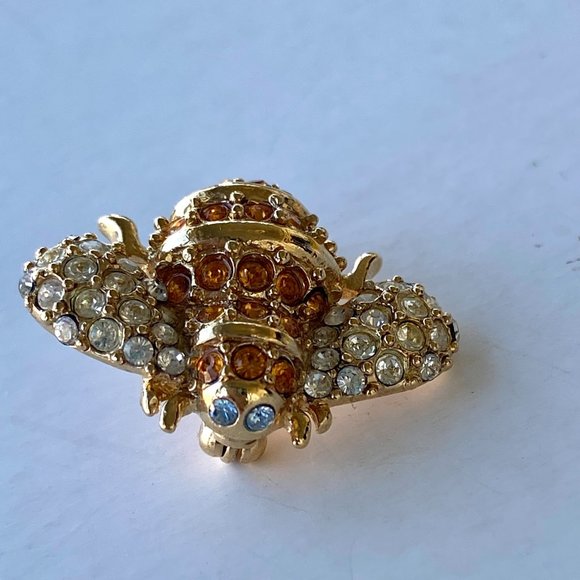 MONET Rhinestone Bumble Bee Brooch Pin with Blue Eyes - Picture 2 of 6
